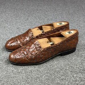 Moreschi Full Basketweave Leather Loafers Woven Chestnut Brown Italy Mens US 9.5